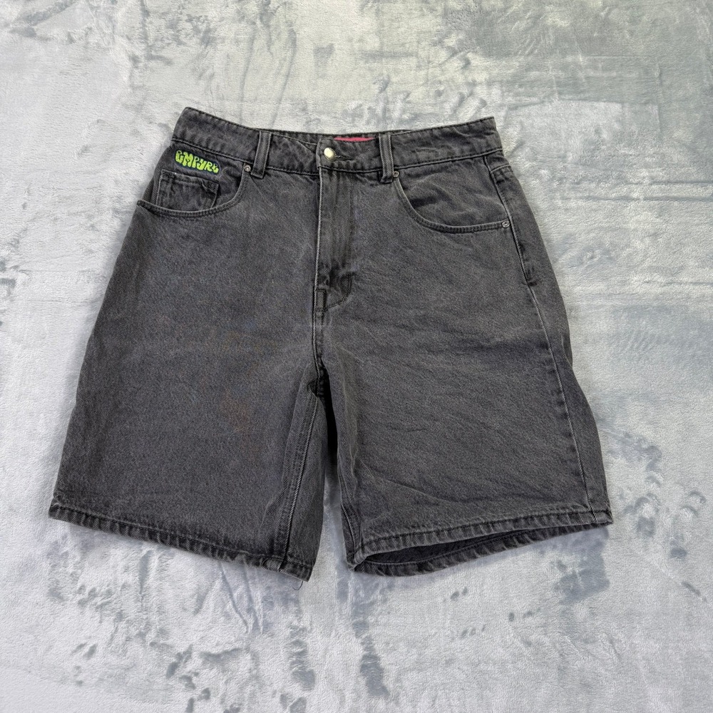Empyre Mens Washed Black Denim Shorts Embroidered Logo Streetwear Size 5